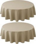 Biscaynebay 2 Pack Textured Fabric Round Tablecloths 60'' for Tables diameters from 28" to 48", Natural Table Cloth Water Resistant Small Folding Table Covers for Dining Kitchen Wedding Parties