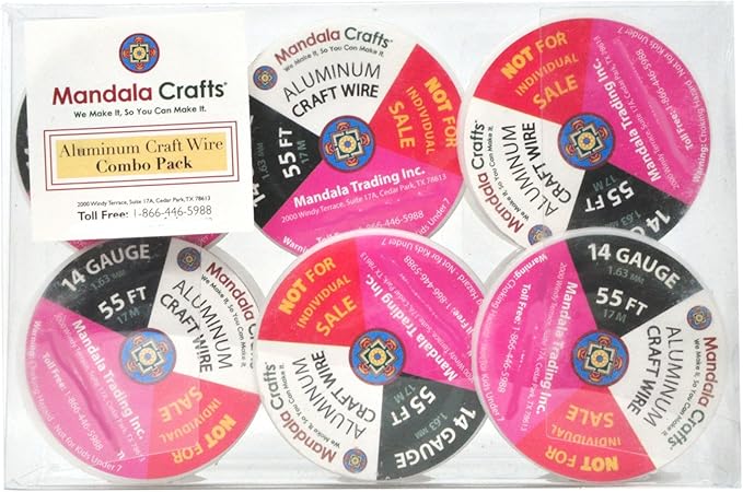 Mandala Crafts 14 Gauge Anodized Aluminum Craft Wire for Jewelry Making – 330 FT Colored Flexible Silver Combo Wire - Bendable for Bonsai Armature Crafting Sculpting