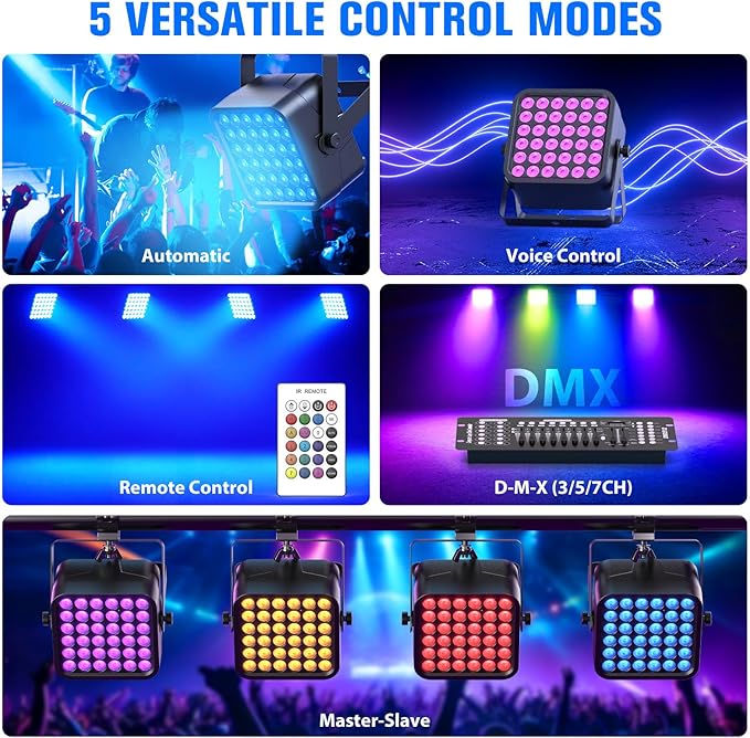 Rechargeable Par Can Lights, 72W RGB 5200mAh Uplights Battery Powered Stage Light, Wireless DJ Lights Sound Activated with Remote & DMX Control for Festivals, Weddings, Bars, Churches, DJ (12 Packs)