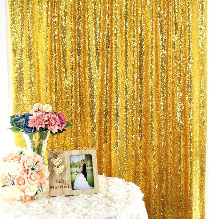 JYFLZQ Gold Sequin Backdrop Curtains 2ft x 8ft 4 Panel Glitter Photo Booth Backdrops Sparkly Photography Background Drapes for Parties Wedding Bridal Showers