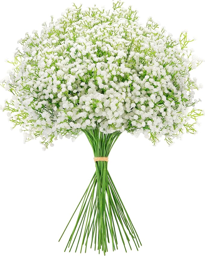 Babys Breath Artificial Flowers, Real Touch Babys Breath Flowers Artificial Bulk for Wedding Decor, White Fake Flowers for Party Home Garden Decor (24, White)