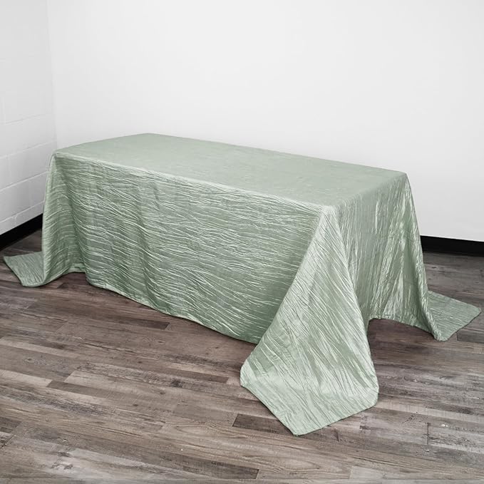 YOUR CHAIR COVERS - 90 x 156 inch Rectangular Crinkle Taffeta Tablecloth - Sage, Rectangle Table Linens for 8 ft Rectangular Tables, Wedding Crushed Table Cloth