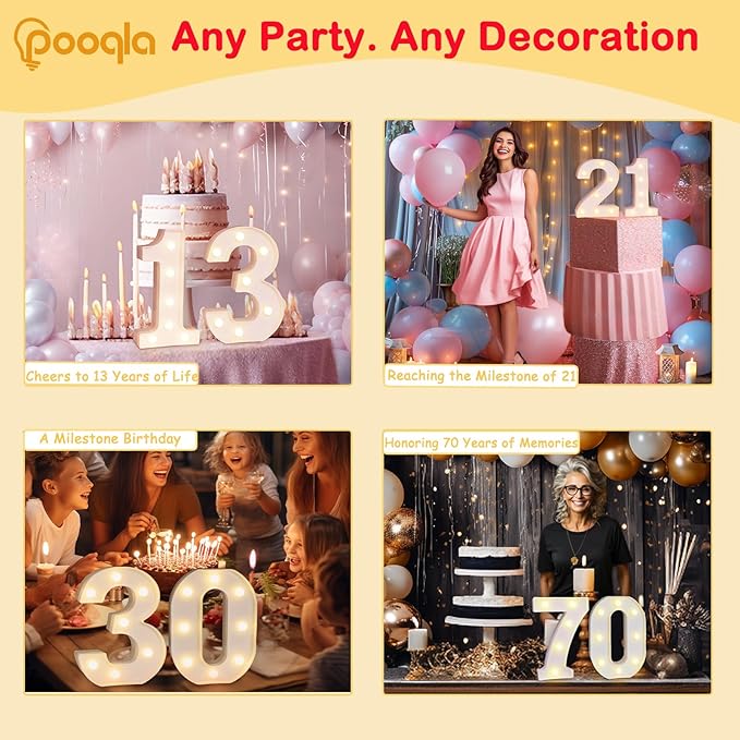 Decorative Led Light Up Number Letters, White Plastic Marquee Number Lights Sign Party Wedding Decor Battery Operated Number (3)