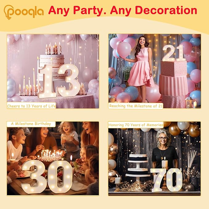 Pooqla Decorative LED Light Up Number Letters, White Plastic Marquee Number Lights Sign for Wedding Decor, Battery Operated (29)