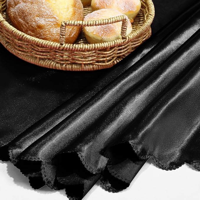 KKJIAF 1 Pack 60 Inch / 5ft Round Table Cloth, Black Overlay Round Satin Table Cover, Silky Satin Dining Tablecloths for Wedding Buffet Parties Banquet Decoration