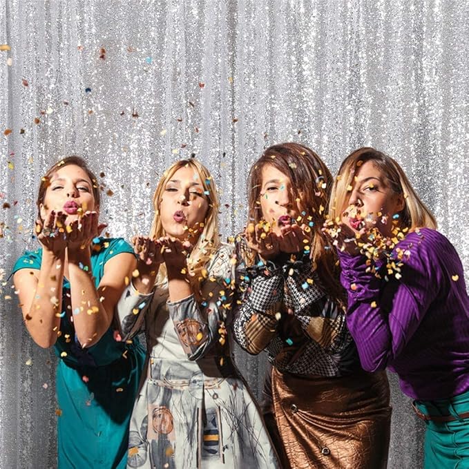 Poise3EHome Silver Backdrop,8FT x 10FT Silver Sequin Photography Backdrop Curtain for Party Decoration