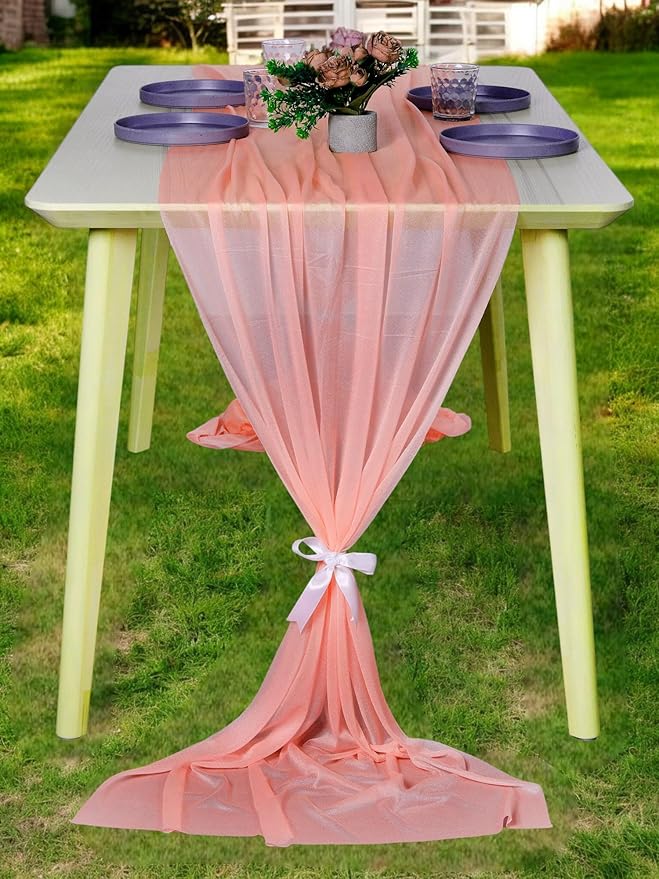 MDS Halloween Chiffon Table Runner - 10 Pack, 29 x 170 Inches, 14ft Each - Sheer Spooky Table Runners for Haunted House Parties, Trick-or-Treat Tables, Witchy Décor, Wedding & Events - Peach