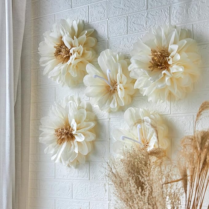 12PCS White Daisy Tissue Paper Pom Poms, Butterfly Birthday Decorations, Butterfly Wedding Wall Decor, Tissue Paper Flower Decoration for Wall Wedding Baby Shower Decor