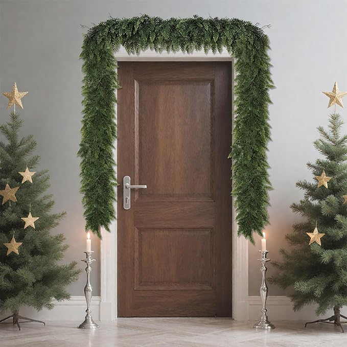 Realistic Christmas Garland for Mantle 6FT Real Touch Thick/Lush Artificial Cedar Garlands Christmas Decorations Indoor Christmas Garland for Stairs Railing Outdoor Fireplace Table Xmas Holiday Decor