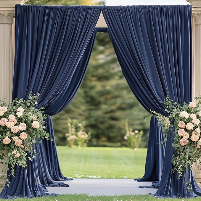 60×12ft Navy Blue Wrinkle Free Backdrop Curtain for Wedding Parties, 12 Panels 5×12ft Long Soft Silky Polyester Backdrop Drapes Photo Back Drop Curtains for Birthday Photography Background Cloth