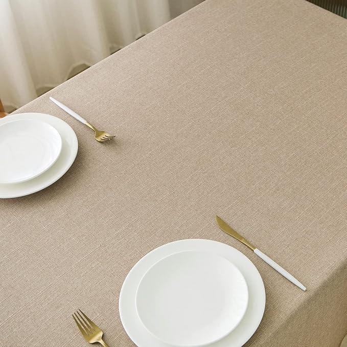 NLMUVW Linen Table Cloth Rectangle 6ft, Burlap Tablecloth Rectangular Tan Dining Table Cover Water Resistant for Kitchen Party Cafe, 54 x 78 Inch