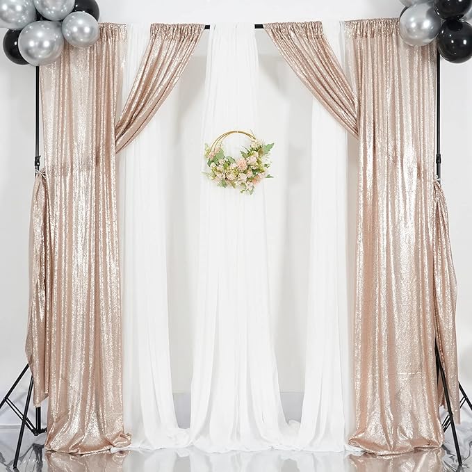 Poise3EHome Champagne Sequin Backdrop Curtains,4 Panels 2FTx8FT Glitter Background for Party Birthday Party Baby Shower Wedding Christmas Thanksgiving Holiday Festival Decor