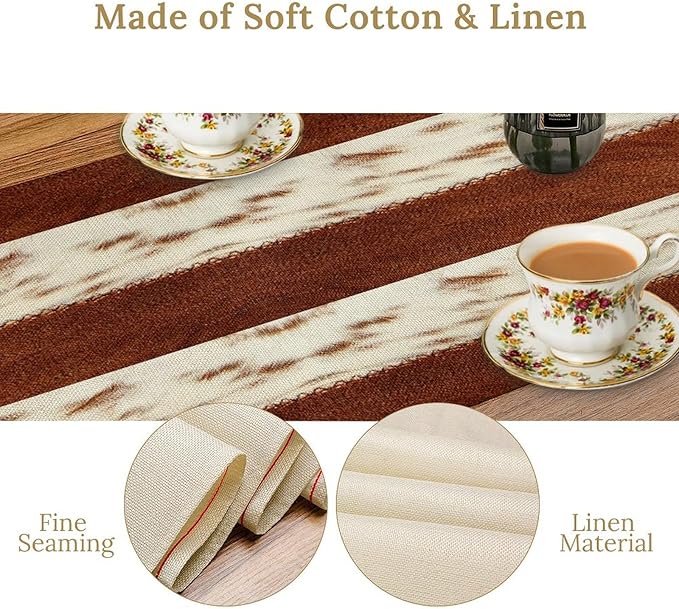 Cow Patchwork Print Table Runner, Brown Country Farm Animal Fur Skin Farm Safari Wildlife Pattern Table Runner for Dinner Dinning Home Kitchen Living Room Party Holidays Setting, 13x70 Inch