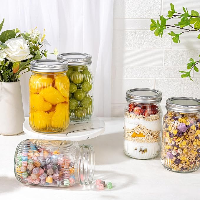 MirthMood 32 oz mason jars , Glass jars with airtight lid Canister Quart Jars for Kitchen Storage ，Mason jar wide mouth Perfect for Canning, Pickling, Preserving, Fermenting, DIY Crafts & Decor 2 Pack