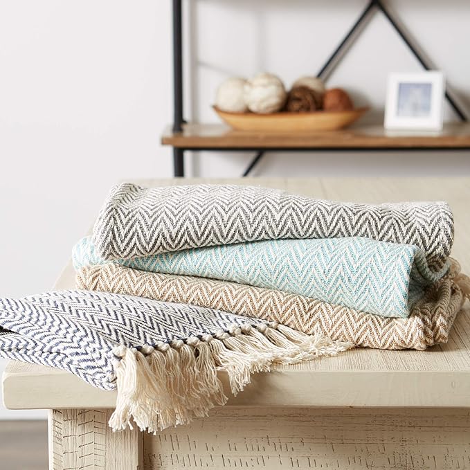 DII Woven Basic Tabletop Collection Chevron Table Runner, 15x72, French Blue
