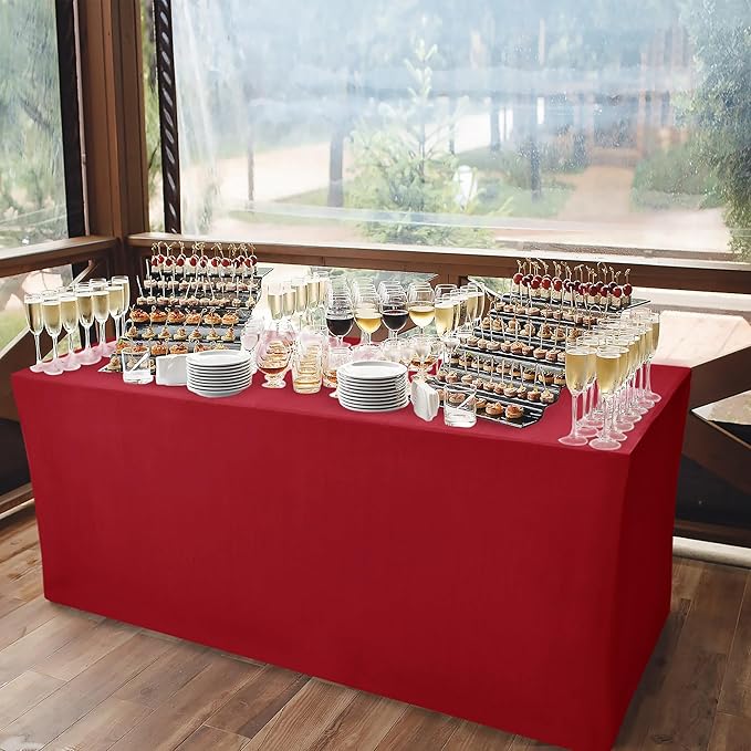 Nasitos Spandex Fitted Tablecloths for 6 Foot Tables - 72 x 30 Inch - 2 Pack Red Stretch Table Clothes, Wrinkle Resistant Rectangle Table Covers for Parties, Trade Show, Craft Show, Birthday