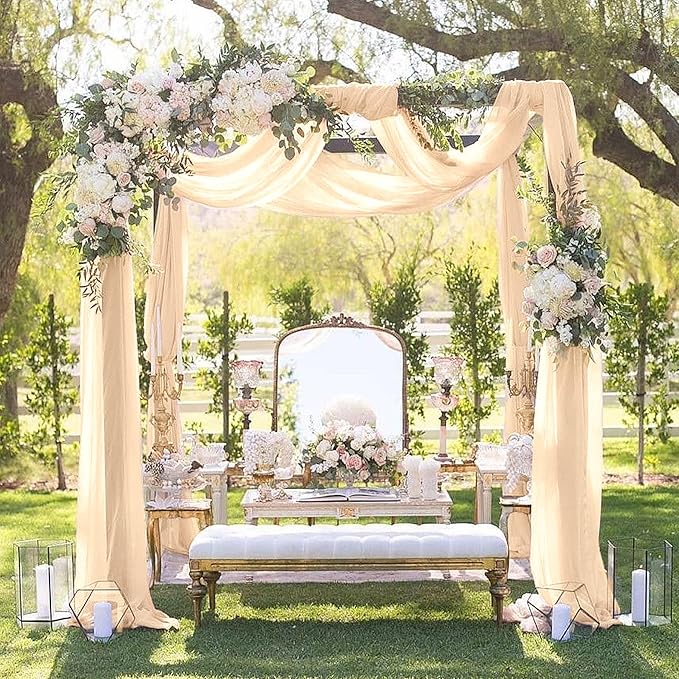 Champagne Arch Drapes for Wedding Arch Draping Fabric 2 Panel Sheer Backdrop Curtain for Ceremony Bridal Party Decor 6 Yards 19Ft Length x 28" Width