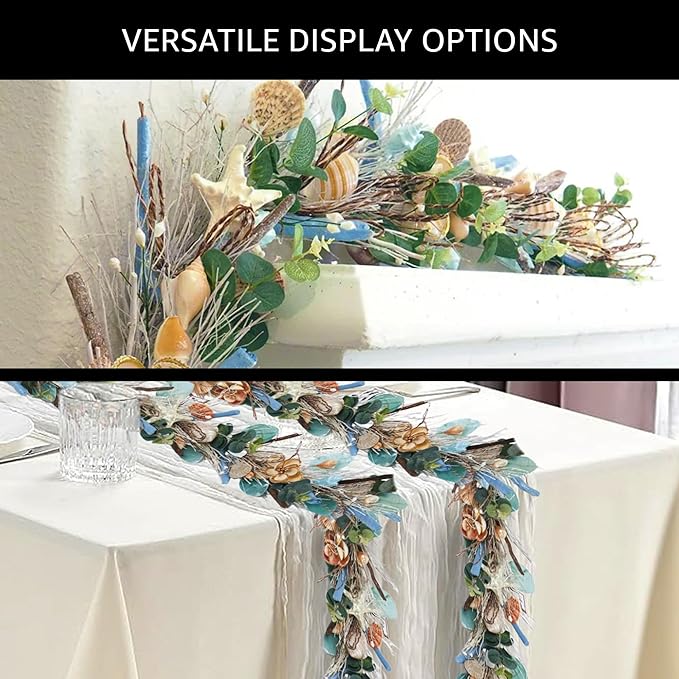 5' Coastal Shell Garland – Handcrafted Holiday Tree Wall Decor with Capiz Shells, Driftwood & Twigs – Coastal Elegance for Home, Mantle Decor, Bedroom, Dining & Doorway