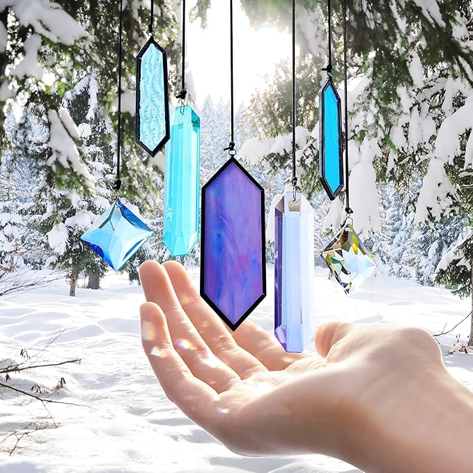 7 Pack Stained Glass Icicle Ornaments for Christmas Tree,Crystal Prism Hanging Suncatchers for Windows,Crystal Christmas Ornaments 2025 for Women
