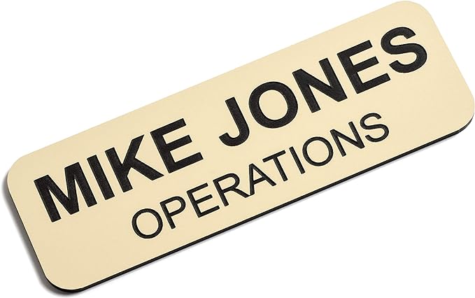 Custom Engraved Name Tag Badges – Personalized Identification with Pin or Magnetic Backing, 1 Inch x 3 Inches, Almond/Black