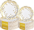 Lullaby 120PCS White Paper Plates, Disposable Gold Paper Plates, 60pcs Dinner Plates 9"，60pcs Dessert Plates 7", Party Plates with Golden Dot for Birthday, Gathering and Graduation