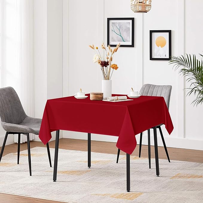 sancua Christmas Red Square Tablecloths 54x54 Inch - Fabric Table Cloth for Square or Round Tables, Washable Polyester Table Cover for Dinner, Holiday Party, Decorative Display Tables