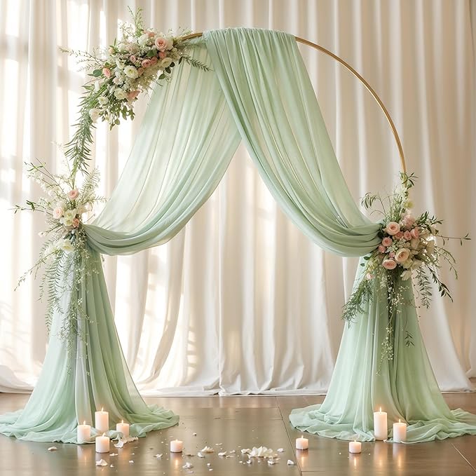 Wedding Arch Draping Fabric,1 Panel 18FT Sage Green Arch Backdrop Drapes Chiffon Fabric Drapes Arbor Drapery for Wedding Ceremony Reception Swag Decorations