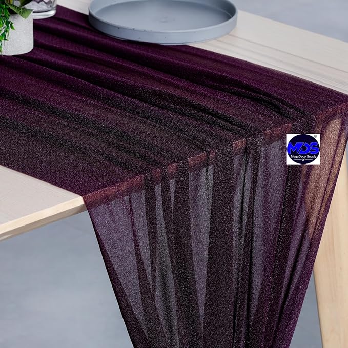 MDS Halloween Chiffon Table Runner - 12 Pack, 29 x 170 Inches, 14ft Each - Sheer Spooky Table Runners for Haunted House Parties, Trick-or-Treat Tables, Witchy Décor, Wedding & Events - Eggplant