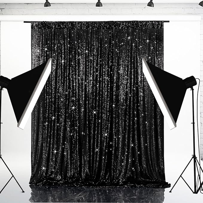 Eternal Beauty Black Sequin Backdrop, 8x10 Ft Halloween Glitter Background Curtains for Shimmer Photography Party Wedding Birthday Back Drop Decor