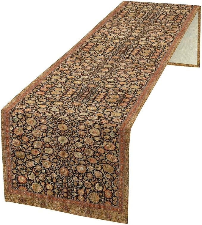Vintage Boho Floral Table Runner, Rustic Country Farmhouse Orange Yellow Black Retro Flower Pattern for Home Kitchen Table Decor Dining Coffee Room Party Decor 13x90in