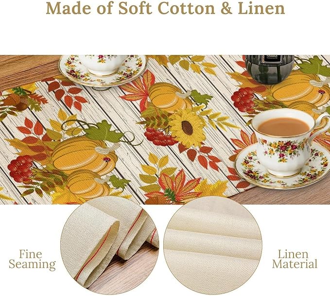Autumn Table Runner,Seasonal Pumpkins Thanksgiving Kitchen Dining Table Decoration for Home Party Decor 13x36 Inch