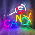 Candy Neon Sign Candy Bar Signs Candy Shop Neon Candy Sign Cherry Neon Sign Candy Display Snack Sign for Snack Sweet Shop Bedroom Birthday Party Decoration, 9.8"" x 8.1""