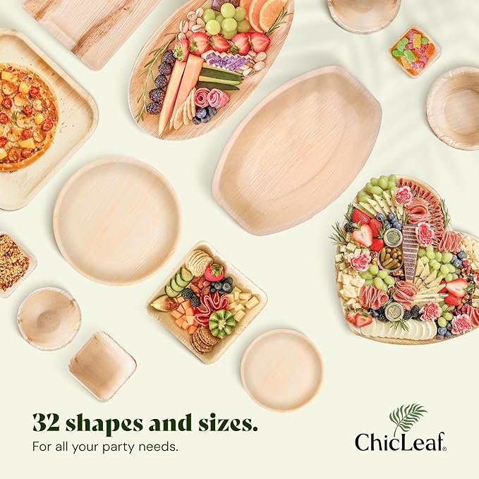 Chic Leaf Compostable & Biodegradable Palm Leaf Disposable Bamboo Plates | Disposable Party Plates for Appetizers - Party Supplies (6'' - 20 Pack)