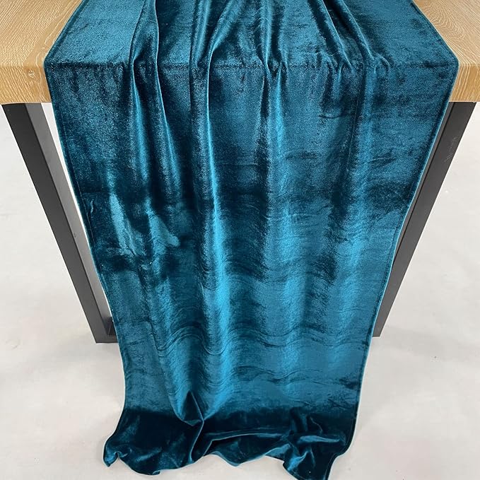 Luxurious Velvet Table Runner, 10ft Wedding Reception Decorations, 20x120inch Soft Velvet Fabric, Table Linen Overlay, Wedding Table Runners (Peacock Blue, 20X120inch)