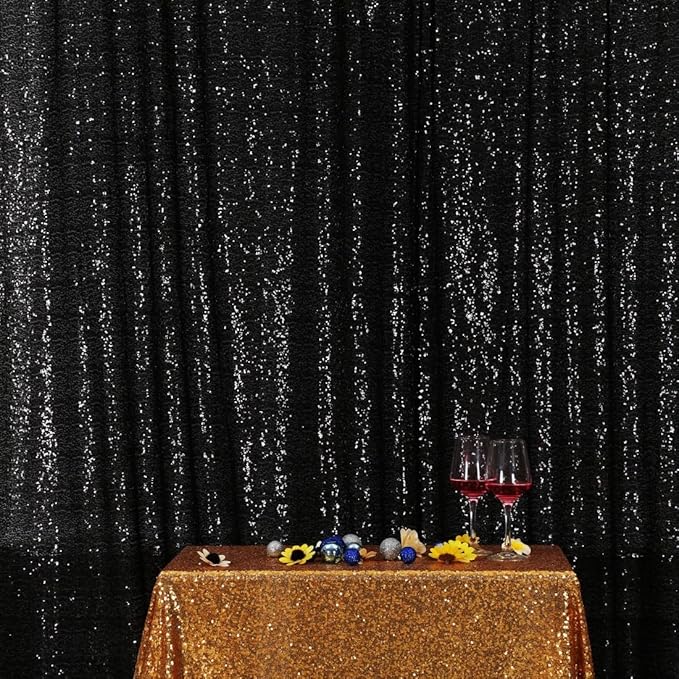 Poise3EHome 8FT x 8FT Black Sequin Backdrop Curtain Photography for Party Decoration, Black