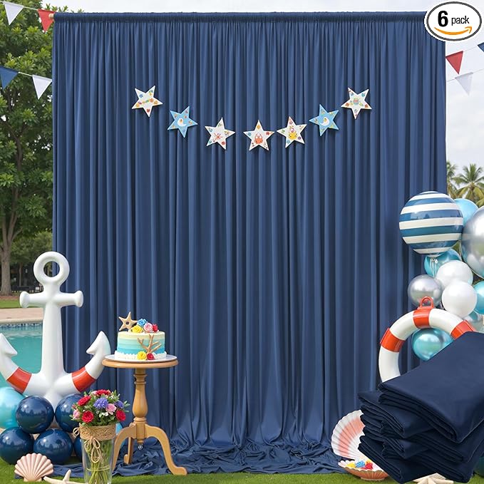 30×12ft Navy Blue Wrinkle Free Backdrop Curtain for Wedding Parties, 6 Panels 5×12ft Long Soft Silky Polyester Backdrop Drapes Photo Back Drop Curtains for Birthday Photography Background Cloth