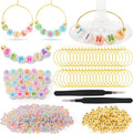60 Sets DIY Wine Glass Charms – 780 Letter Beads 120 Gold Beads 60 Charm Rings 2 Tweezers, Drink Identifier Charms Wine Glass Marker Tags for Wedding Cocktail Bachelorette Party Decoration (Luminous)