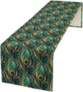 Peacock Feather Table Runner,Retro Aesthetic Green Table Runner for Home Kitchen Dining Party Indoor Outdoor Decoration 13x120 Inch