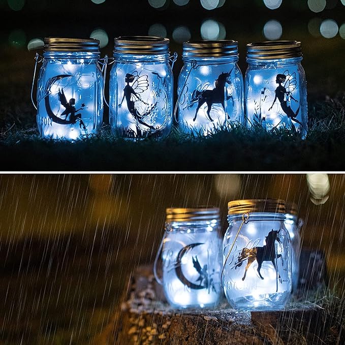 VOOKRY 12 Pack Solar Mason Jar Lights, 30 LED Mason Jar Lids Waterproof Firefly Fairy String Lights with 12 Hangers(No Jars), for Outdoor Patio Garden Yard Lawn Party Wedding Decoration - Cool White