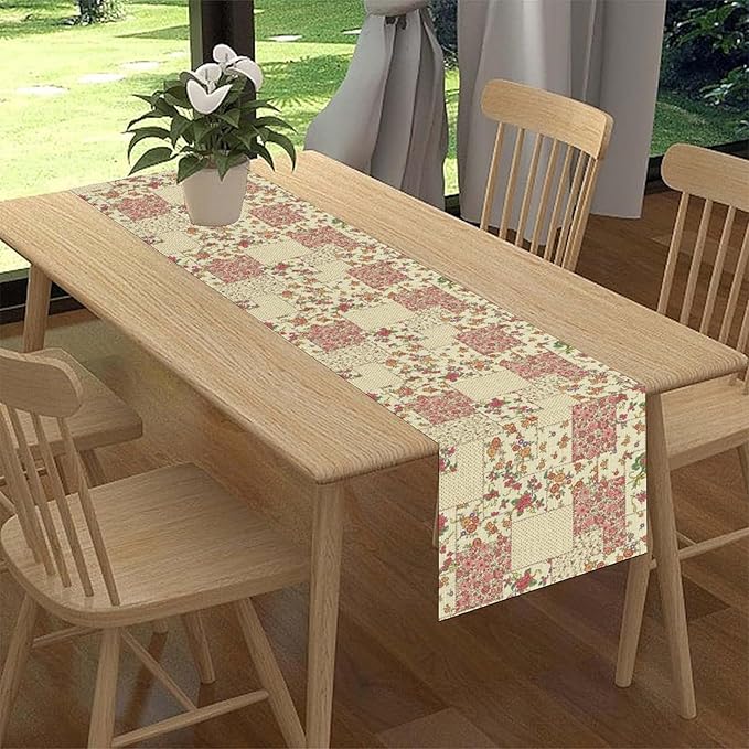 Boho Patchwork Table Runner, Vintage Farmhouse Colorful Wildflowers Bohemian Paisley Flower Table Center Decor for Home Kitchen Dining Patio Holiday Party Indoor Table Decorations, 13"x108" Inch