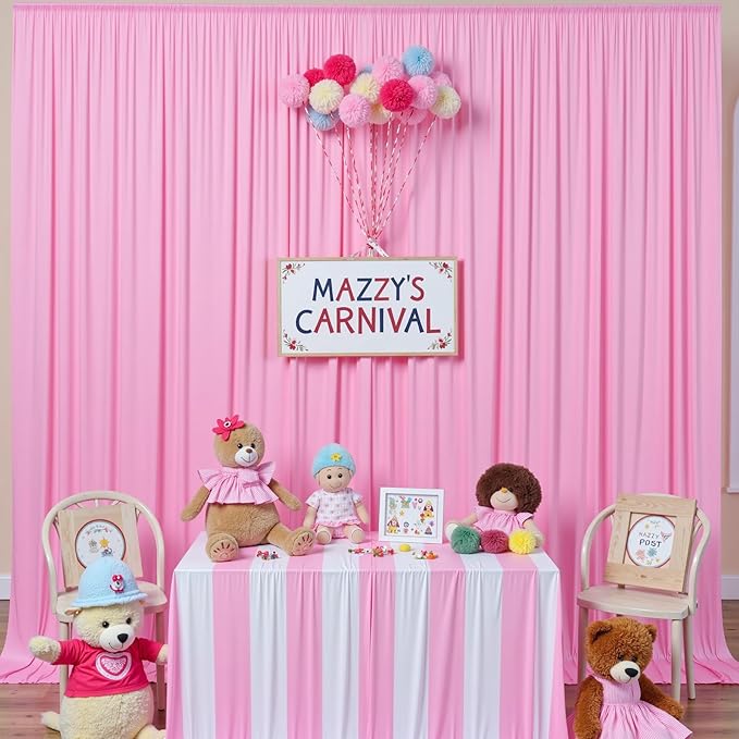 20ftx10ft Wrinkle Free Pink Backdrop Curtain for Parties, 4 Panels Silky Polyester Photo Backdrop Drapes Back Drop Cloth for Wedding Birthday Photography Background Baby Shower Decor