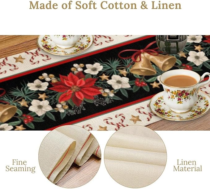 Christmas Table Runner, Xmas Holiday Seasonal Winter Table Cloth Kitchen Dining Table Decoration for Home Party Decor 13x90 Inch