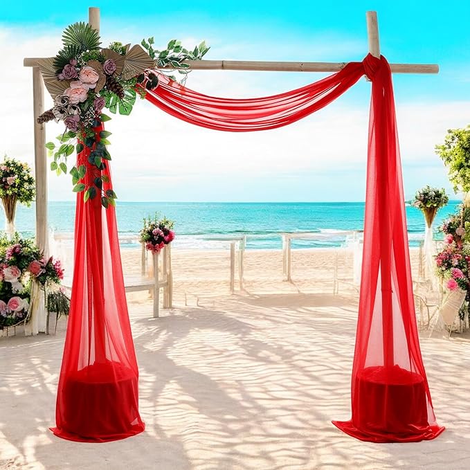 MDS Halloween Chiffon Draping Fabric - 1 Panel, 30" Wide x 40ft Long - Sheer Spooky Arbor & Canopy Drapery for Haunted House Backdrops, Party Ceilings, DIY Costumes & Themed Events - Red
