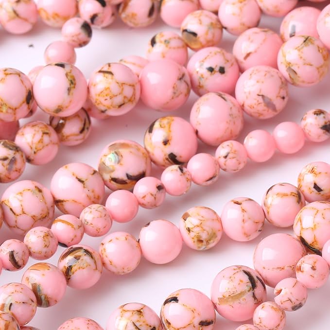 Pink Shell Turquoise Stone Beads Gemstone Round Crystal Energy Jade Beads Stone Beads for Jewelry Making DIY Bracelet Necklace Jewelry Making 1 Strand 15.5inch 4MM