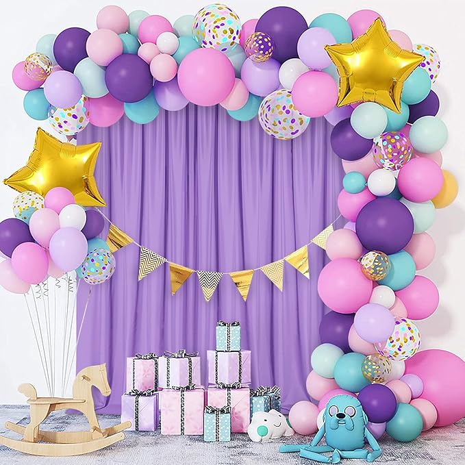 DWCN 10x10 FT Backdrop Curtains for Parties, Photography Backdrop Drapes with Rod Pockets for Wedding Decorations Stage Birthday Family Gatherings, 2 Panels 5ft x 10ft, Lavender