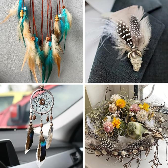 MAOFENG 270pcs 9 Styles Natural Bulk Feathers Assorted Mixed Feathers for DIY Crafts Dream Catcher Wedding Hair Hats Decoration, Guinea Fowl Feathers