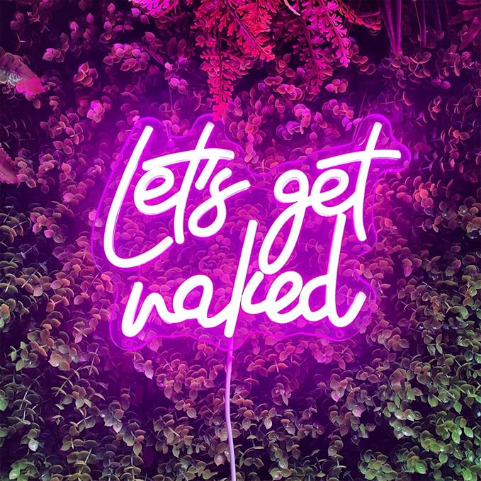 Lets Get Naked Neon Sign Let's Get Naked Neon Signs for Wall Decor, Led Light Sign for Girls Thanksgiving Bedroom Birthday Party Bar, 11.8" x 9.4"