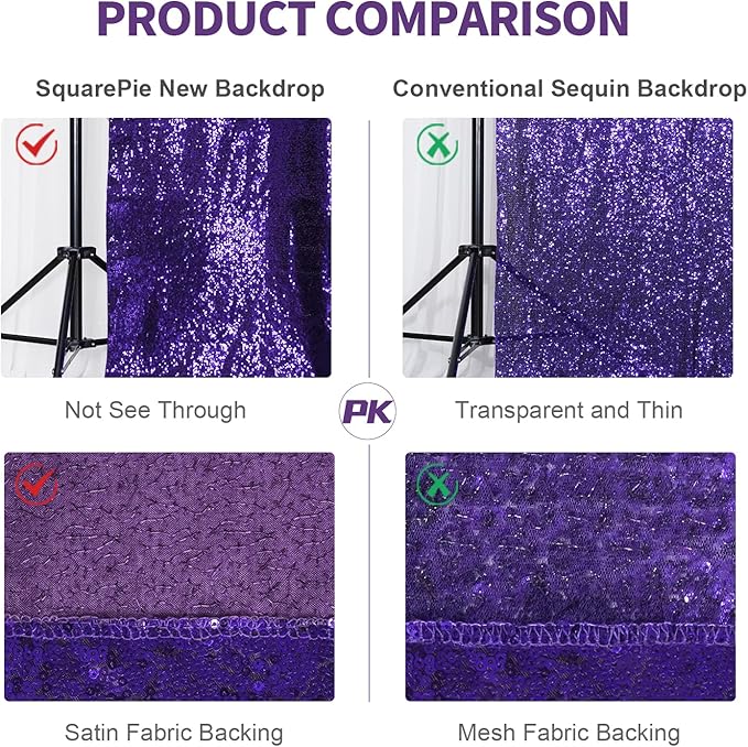 SquarePie Sequin Backdrop Curtain Not See Through Thick Glitter Background for Party 6FT x 8FT Purple