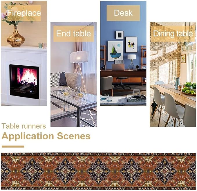 Vintage Boho Orange Table Runner, Country Rustic Farmhouse Magical Abstract Print Pattern for Home Kitchen Table Decor Dining Coffee Room Garden Party Decor 13x72in