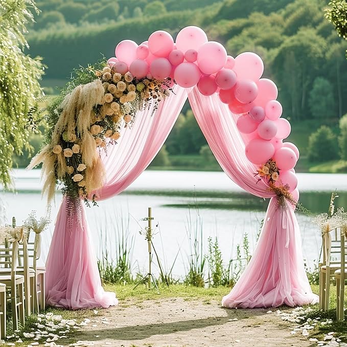 Wokceer Wedding Arch Draping 2 Panels 28.7" x 20FT Blush Pink Sheer Fabric Backdrop for Ceremony, Birthday Party, Bridal Shower Decoration